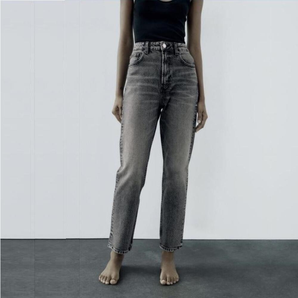 2/$30 ZARA High Rise Mom Fit Jeans Ankle Cropped Gray 2 #8196